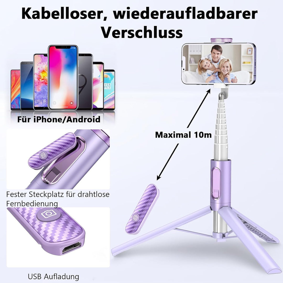 TONEOF 152CM Selfie Stick Stativ, Ausziehbar All-in-1 Handy Stativ aus Aluminium mit Kabelloser Fern