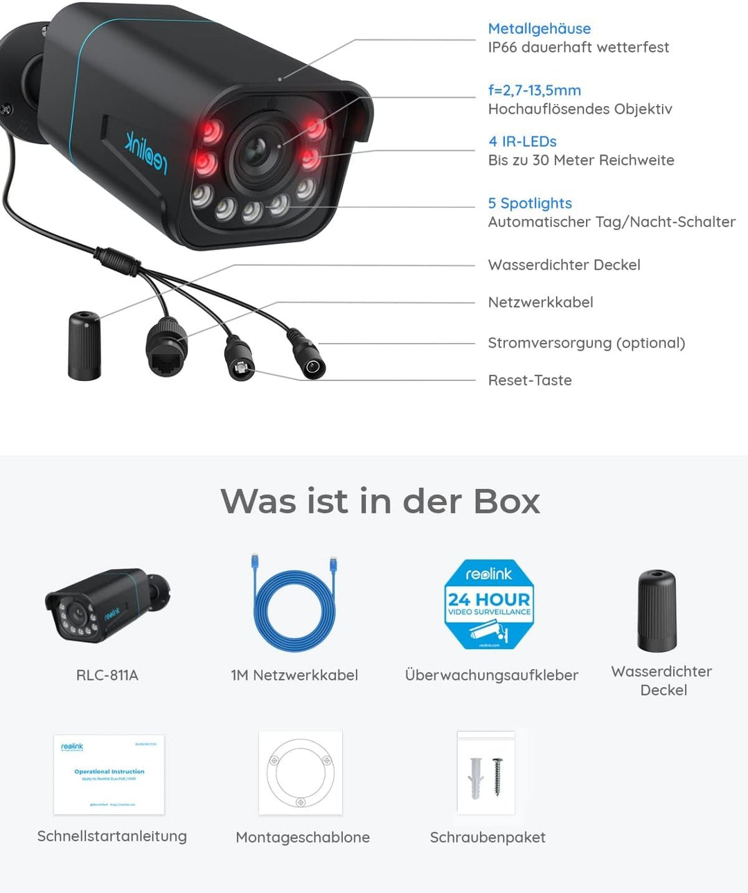 Reolink 4K PoE IP Kamera Outdoor mit Personen-/Autoerkennung, 5X optischer Zoom Überwachungskamera A