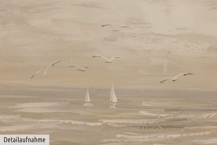 KunstLoft Leinwandbild | 100% HANDGEMALT | 90x60cm | Gemälde 'Sehnsucht nach Meer' | Strände | Beige