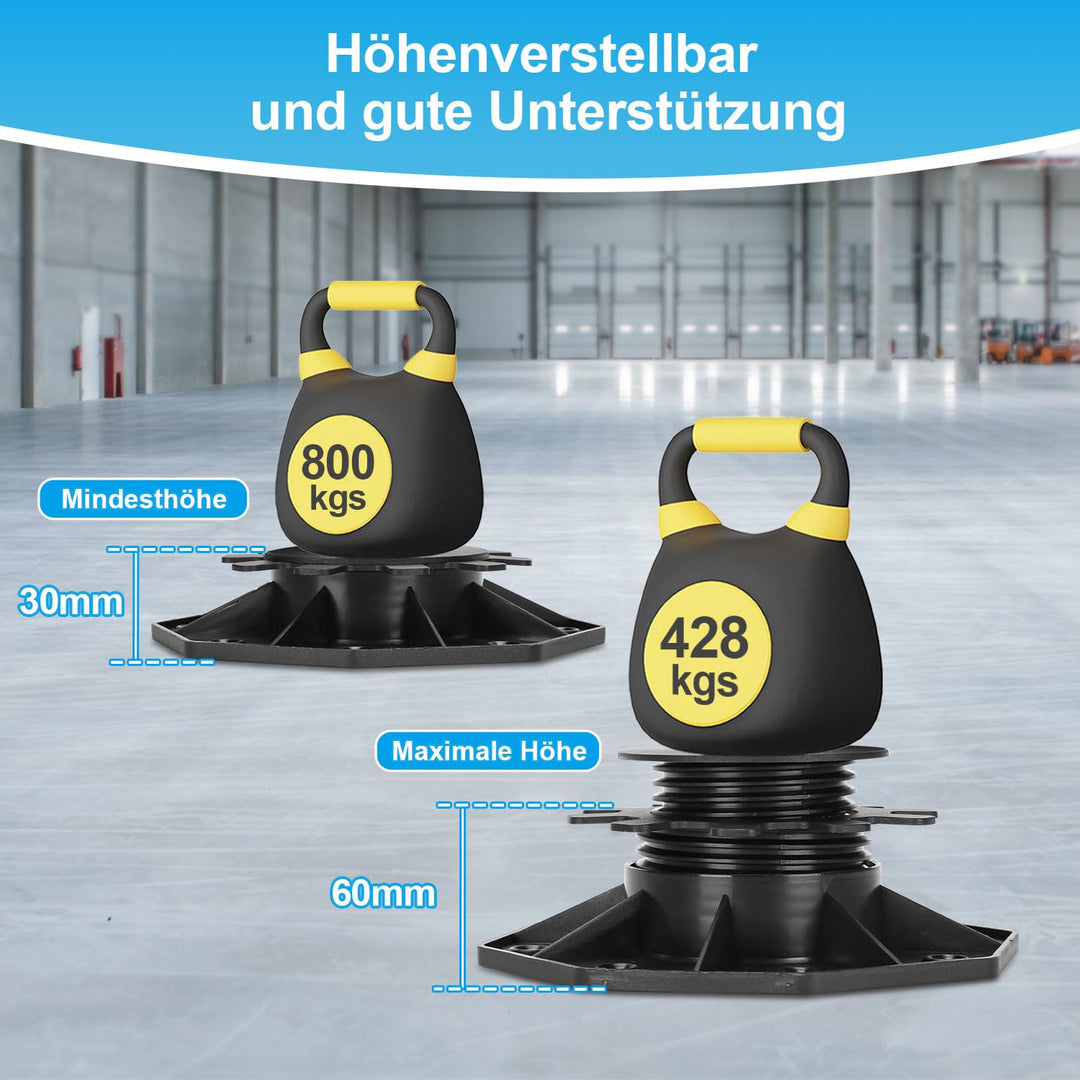 Ansobea Stelzlager Höhenverstellbar 10 Stück, Terrassenlager 30-60mm Stelzenlager Terrasse Verstellb