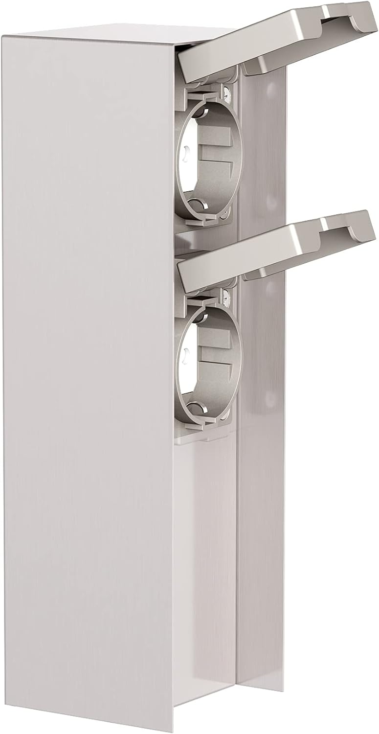 ledscom.de Garten Steckdosensäule POMI, Outdoor, IP44, 2-Fach, Edelstahl, eckig, 23 cm, 3 STK. 3 Stü