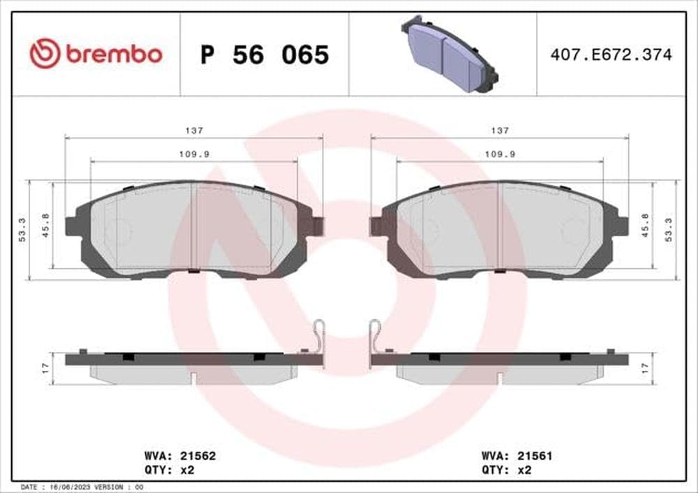 Brembo P 56 065 Bremsbelagsatz, Scheibenbremse - (4-teilig)