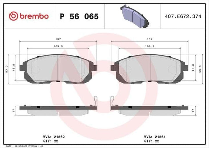 Brembo P 56 065 Bremsbelagsatz, Scheibenbremse - (4-teilig)