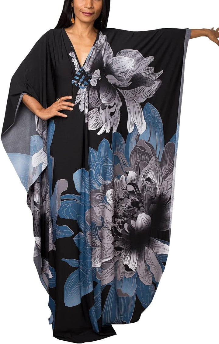YouKD Sommer Geblümter Loser Kaftan Boho-Strand Bikini Aufdecken Kleid Plus Grösse Robe für Damen Ei