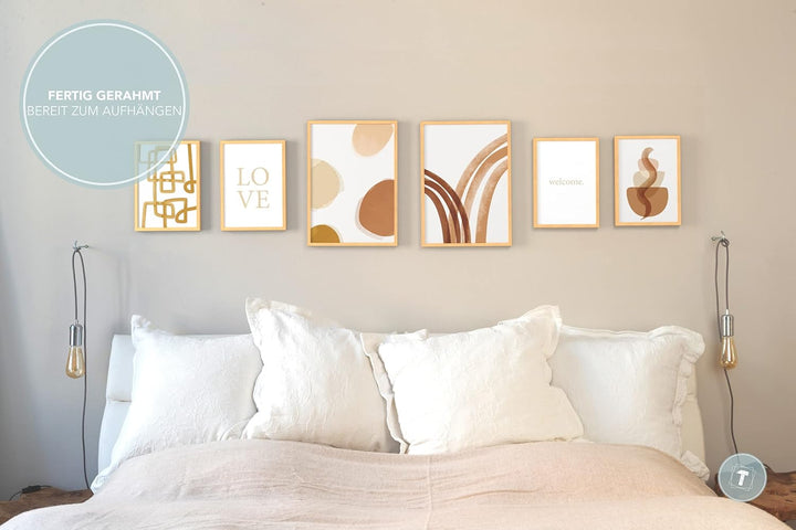 Papierschmiede® Mood Poster Set Abstrakte Kunst, Fertiges Bilder Set mit Rahmen (Holz, Natur), Wohnz
