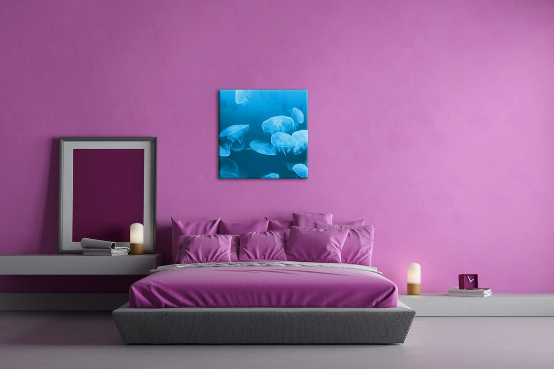 deyoli viele Blaue Quallen Format: 60x60 Effekt: Monocrome Blau als Leinwandbild, Motiv fertig gerah