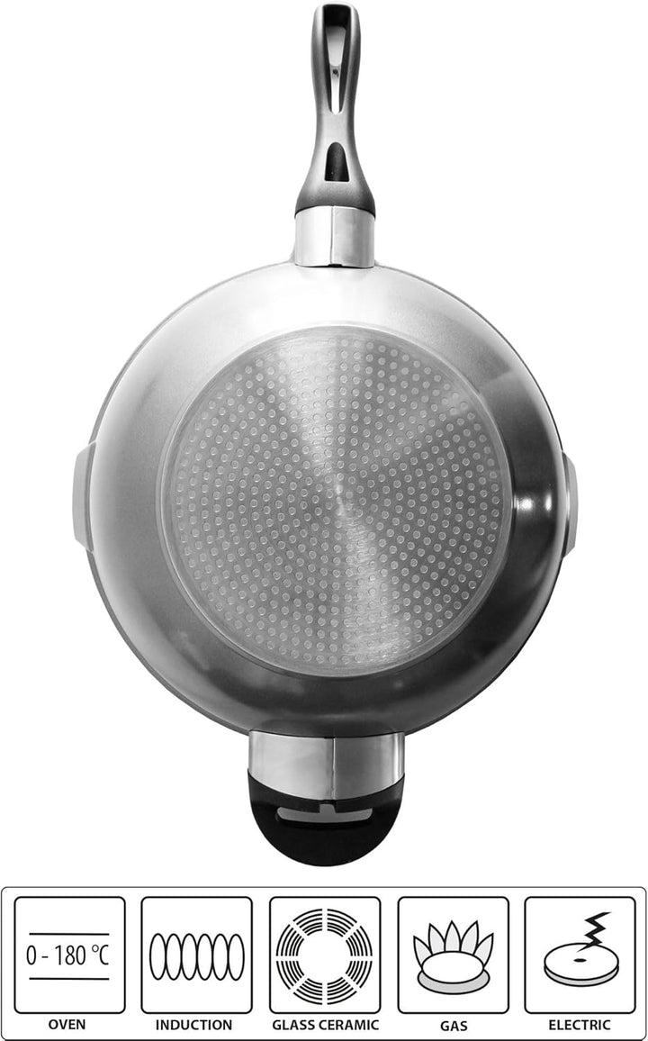 Stoneline Future Wok 32 cm, mit Sieb-Glasdeckel, mit austauschbaren Griffen, induktionsgeeignet, Alu