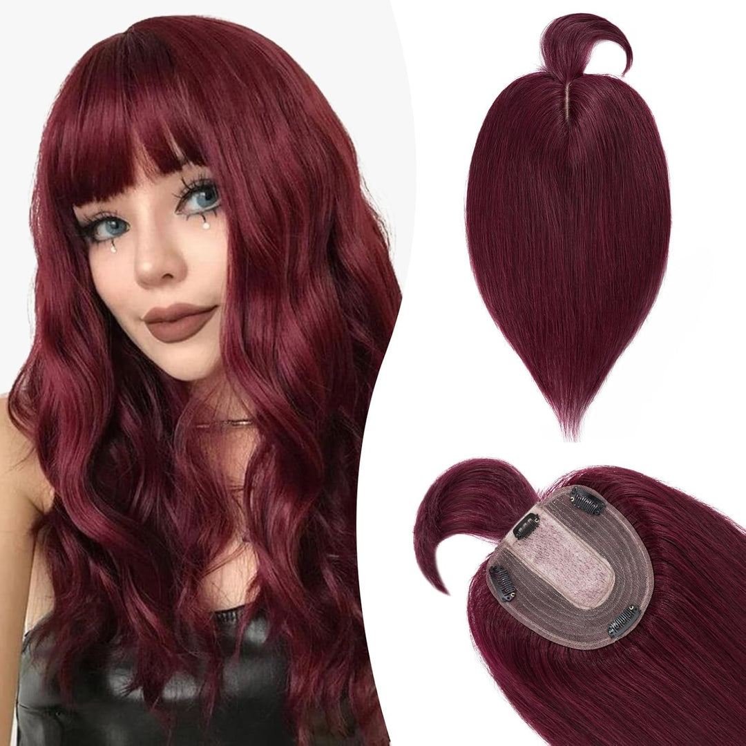 Silk-co Hair Topper Echthaar mit langem Pony, Toupet Damen 10x12cm Basis, Haartopper Echthaar mit Re