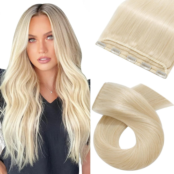 Silk-co Haarteile Echthaar Clip in Extensions Echthaar 1Pc 5Clips Haarverlängerung Weich Natürlich H