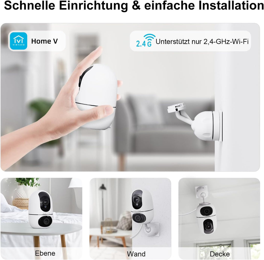 virtavo Überwachungskamera Innen 1080p Kamera Überwachung Innen 360° PTZ WLAN Kamera FHD 2-Wege-Audi