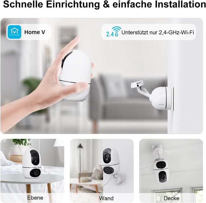 virtavo Überwachungskamera Innen 1080p Kamera Überwachung Innen 360° PTZ WLAN Kamera FHD 2-Wege-Audi