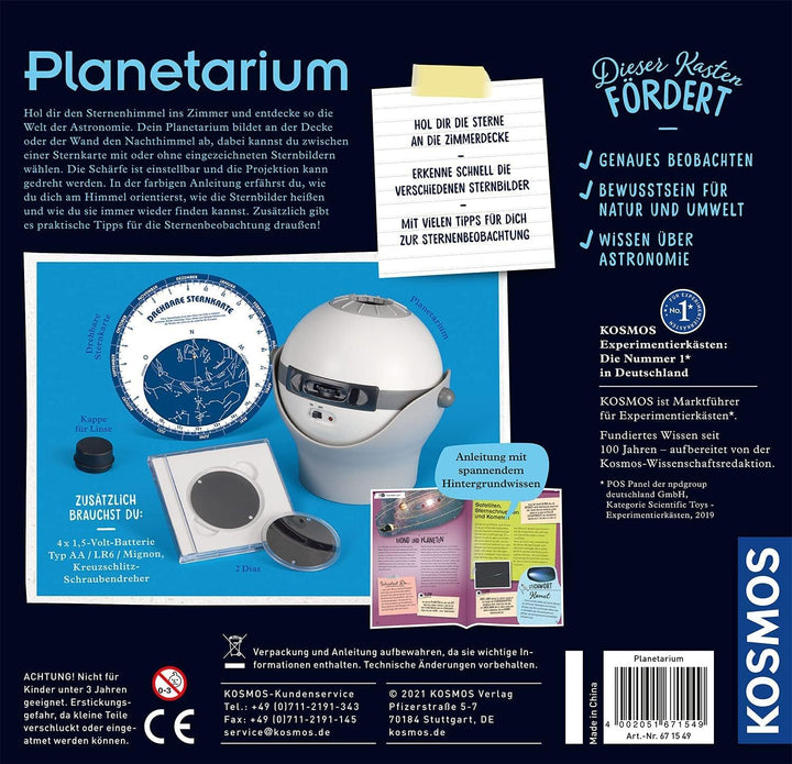 Kosmos 671549 Planetarium - Projektor mit 2 auswechselbaren Sternkarten, spannende Infos zu Sternen,