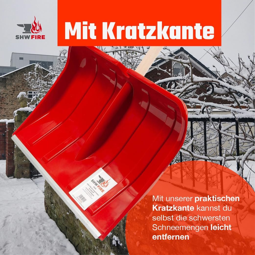 SHW-FIRE 59026 Schneeschieber Schneeschaufel Kunststoff 50 cm breit mit rundem Stiel Holz 130 cm lan