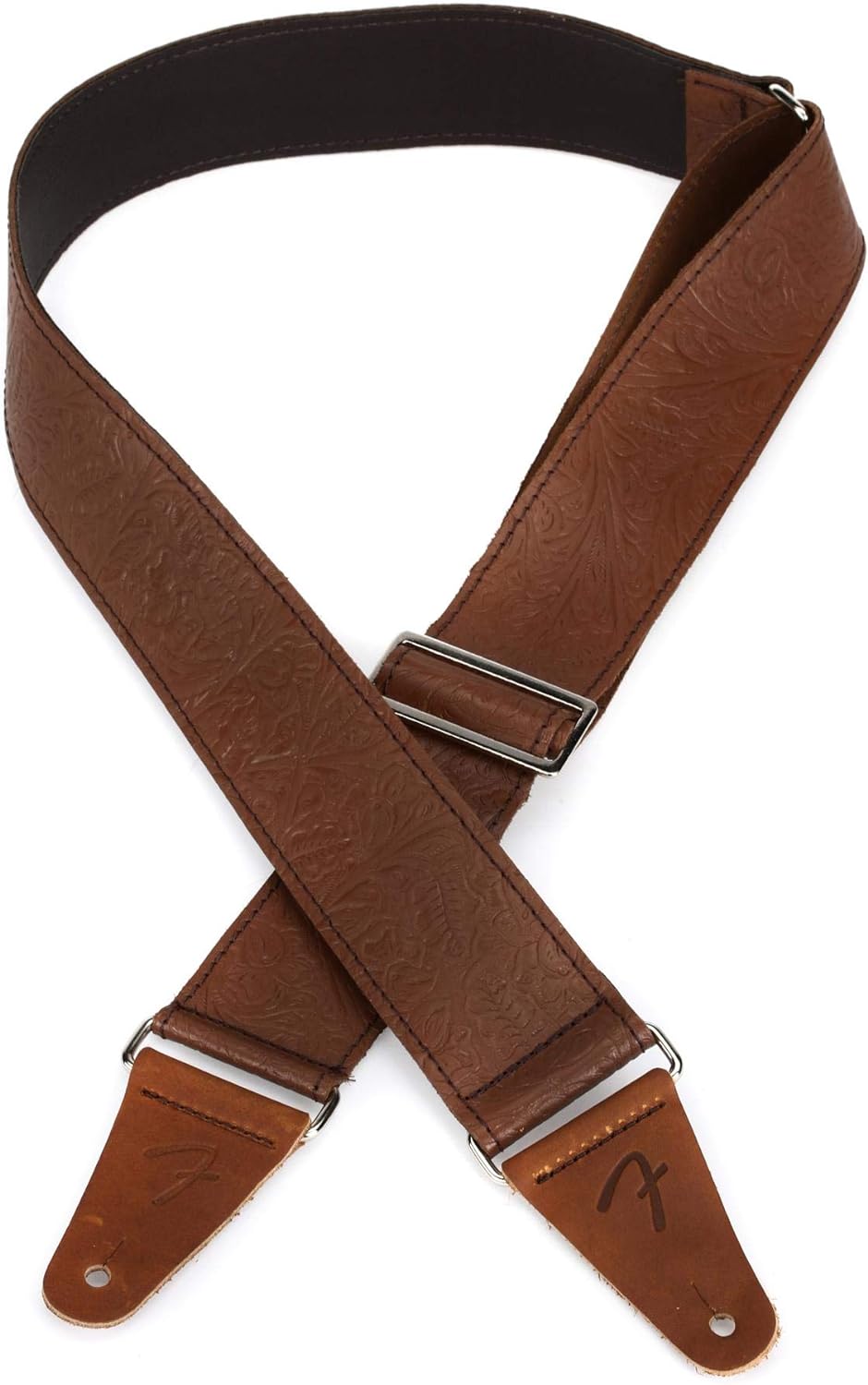 Fender© Tooled Leather Strap, 2", Brown, S Braun, Braun