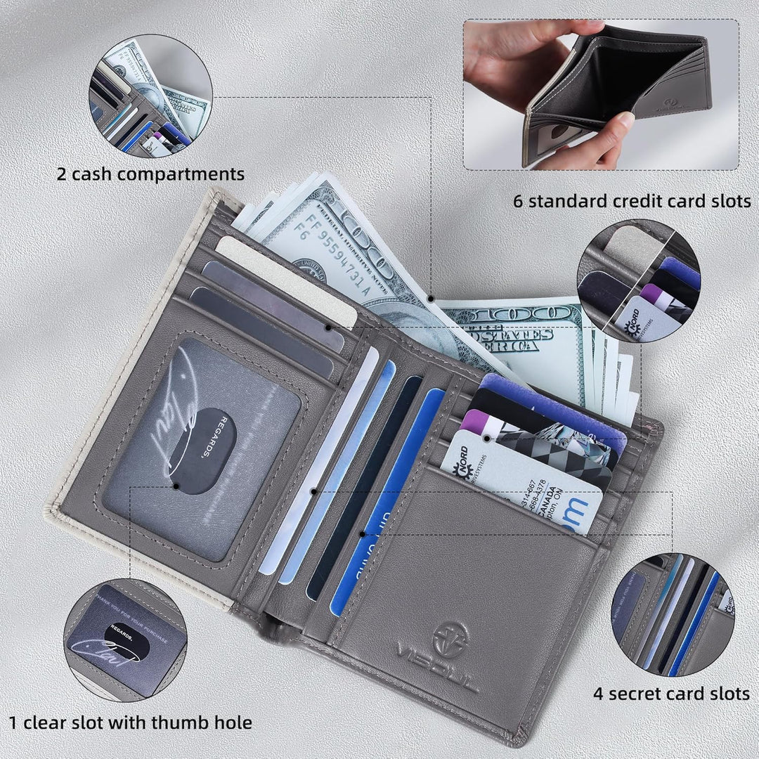 VISOUL Echt Leder Geldbörse Herren mit RFID Schutz Portemonnaie Gross mit Münzfach 10 Fächer Echtled