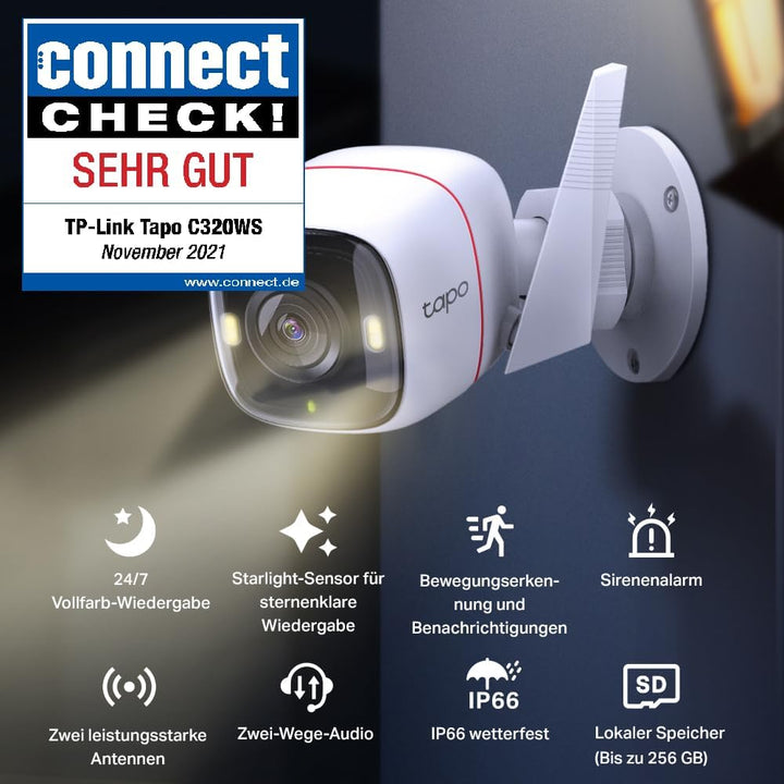 TP-Link Tapo C320WS Überwachungskamera Aussen, WLAN IP Kamera, 4MP Hochauflösung, 30m Vollfarb-Nacht