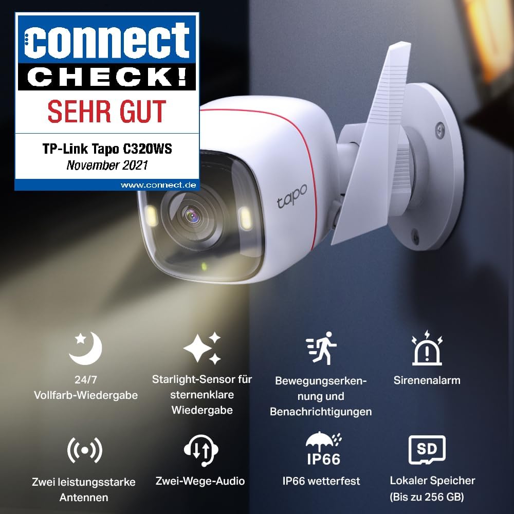 TP-Link Tapo C320WS Überwachungskamera Aussen, WLAN IP Kamera, 4MP Hochauflösung, 30m Vollfarb-Nacht