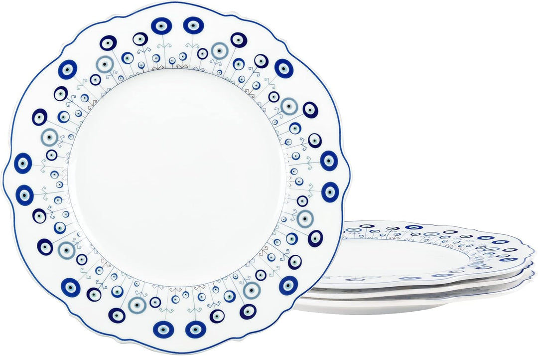fanquare 4-Teilig Essteller-Service aus echtem Porzellan Ø 205mm, Türkisches Blaues Auge Halskette E