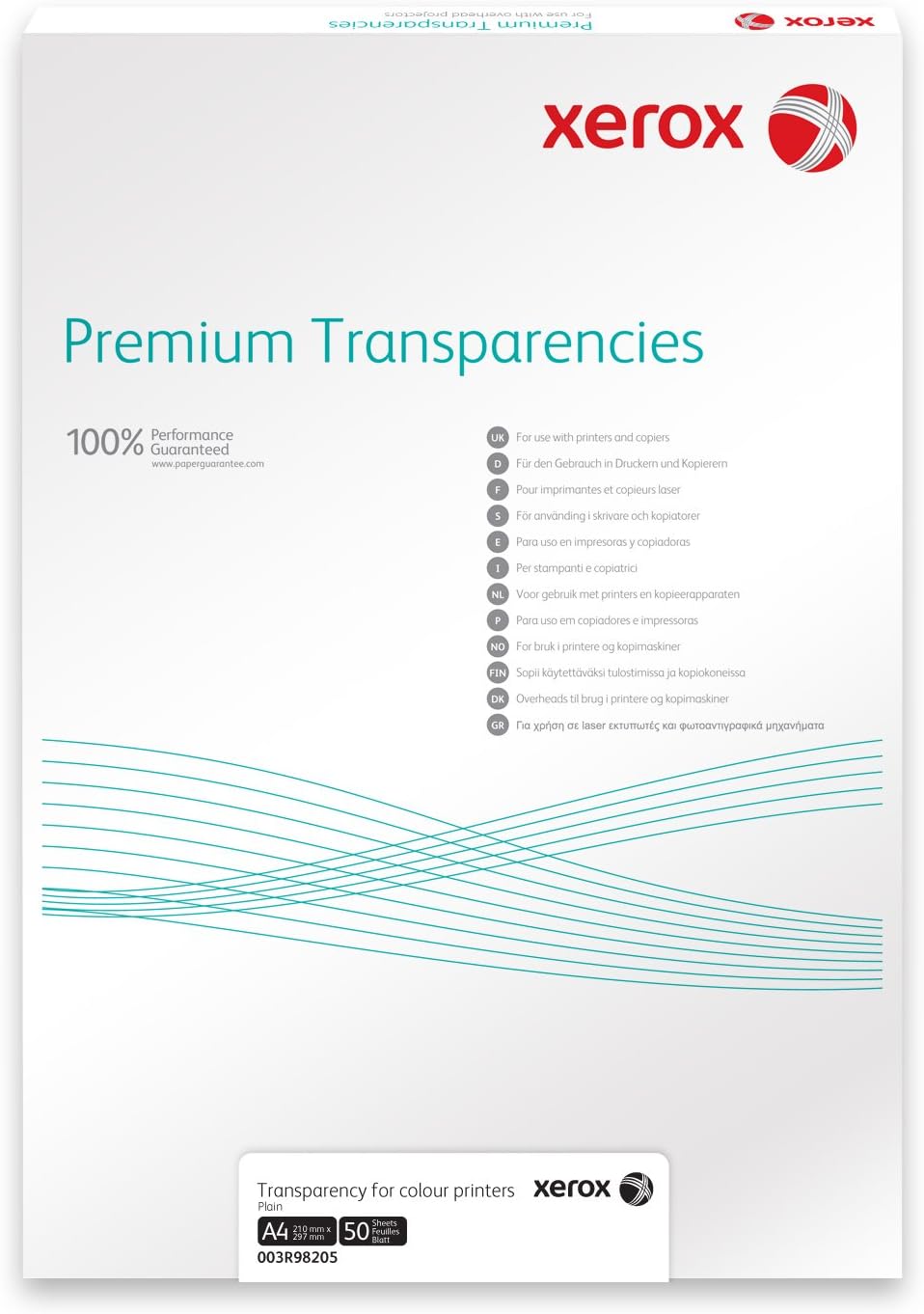 Xerox 003R98199 Premium Universal-Overheadfolie papierhinterlegt Packung, mit 100 Blatt in DIN A4 fü