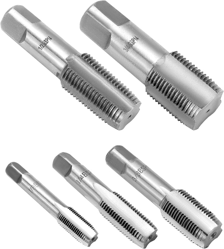 QWORK® 5 Stück 55° Gewindeschneider aus Stahl, Rohrgewindebohrer Set, geeignet für Wasserrohrverbind