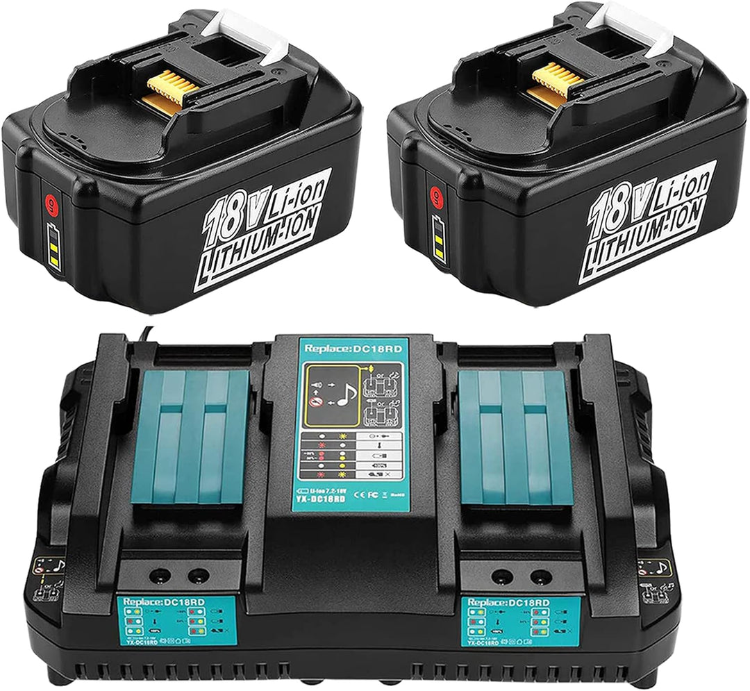 2 X BL1850B 18 V 5 Ah-Batterien mit 4A Dual Port Ladegerät DC18RD für Makita 7.2V ~ 18V BL1815 BL183