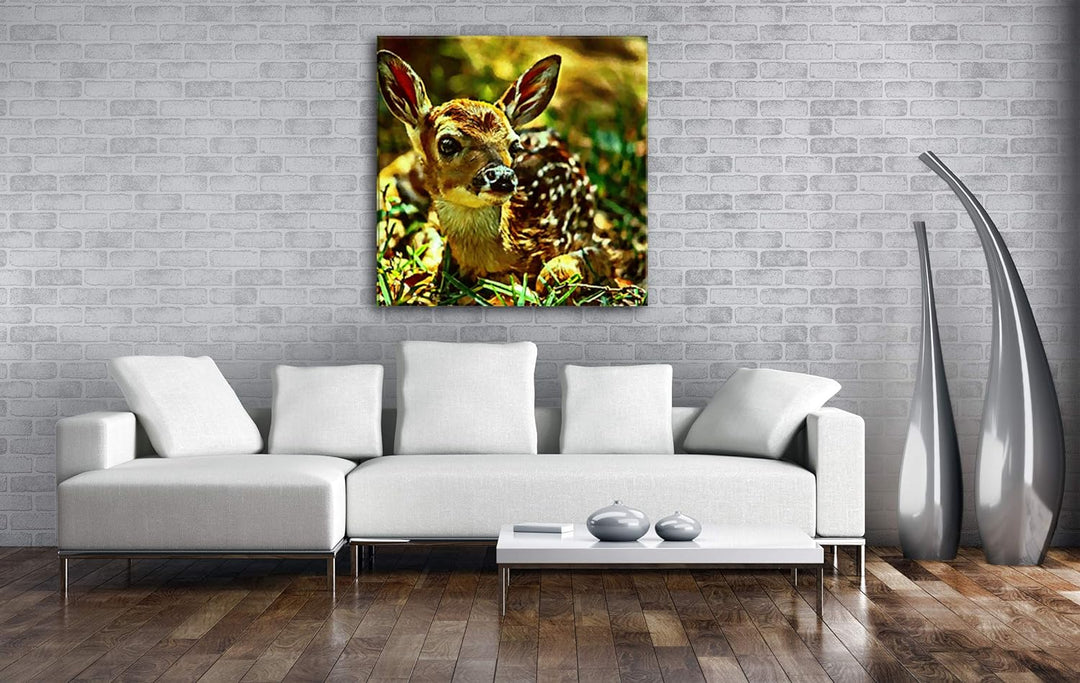 deyoli Niedliches Rehkitz im Wald Format: 60x60 Effekt: Zeichnung als Leinwandbild, Motiv auf Echtho
