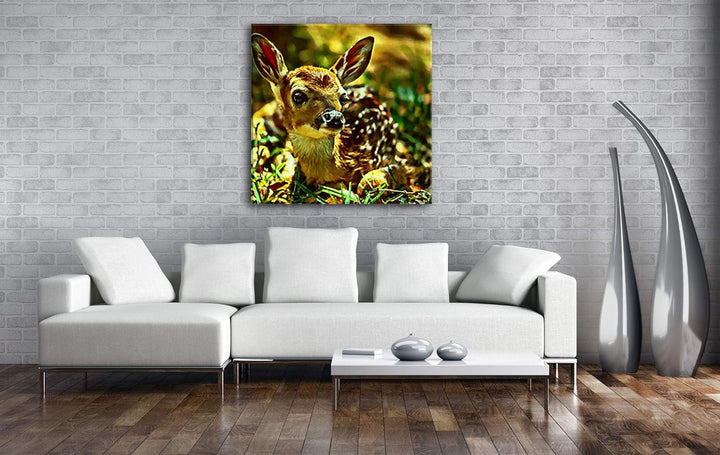 deyoli Niedliches Rehkitz im Wald Format: 60x60 Effekt: Zeichnung als Leinwandbild, Motiv auf Echtho