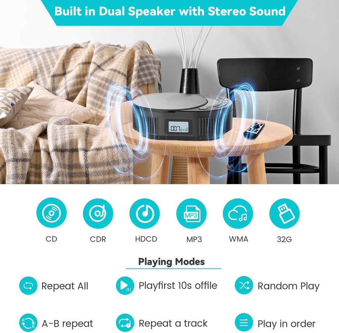 NEU 2024 CD Player Tragbar, Monodeal CD Player Bluetooth & Radio FM 2 in 1, Wiederaufladbar Tragbare