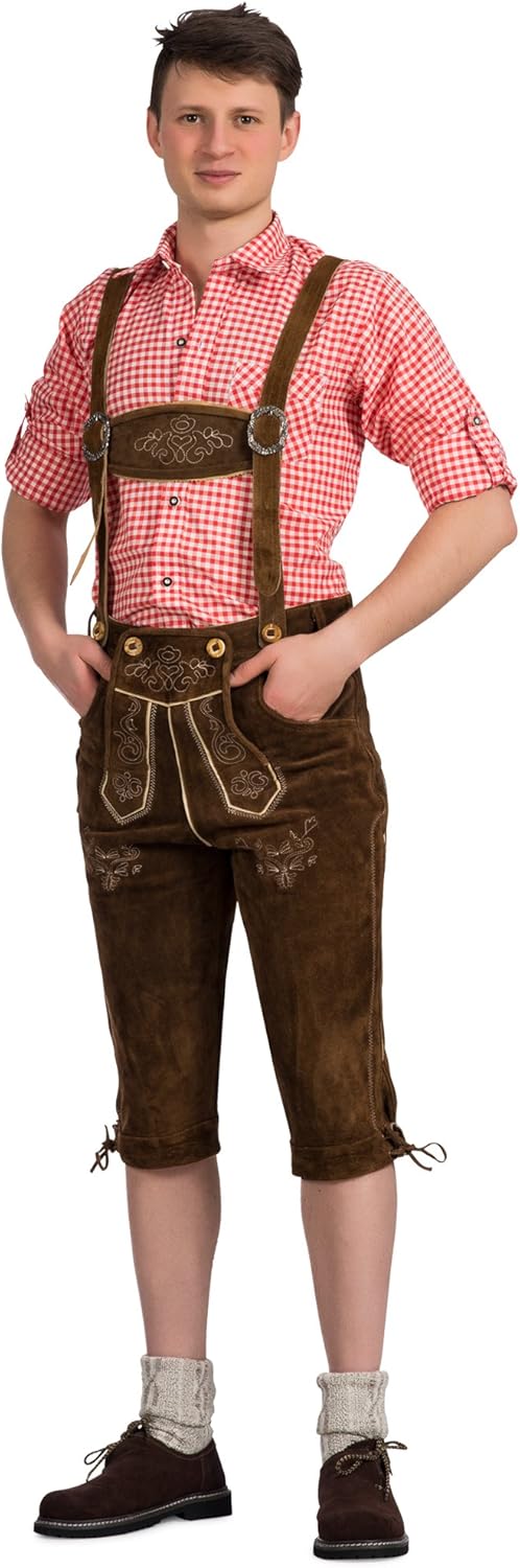 Gaudi-Leathers Herren Trachten Lederhose Kniebund Hose Oktoberfest Gr. 46 bis 60 48 Hellbraun, 48 He