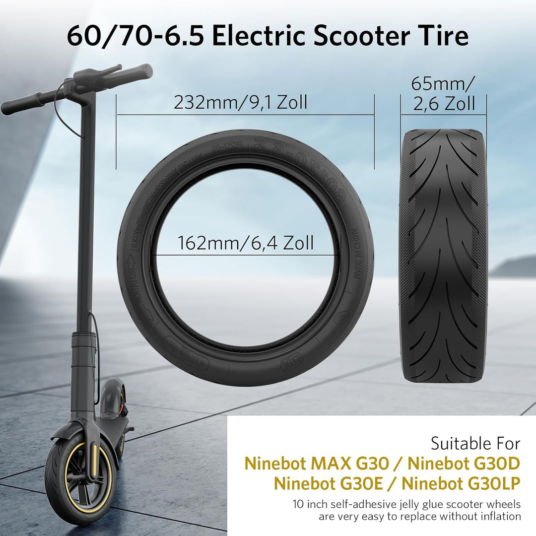 OUXI 10 Zoll Tubeless-Ersatzräder für Ninebot G30 Max /G30D 60/70-6.5 Tubeless-Gummireifen, 60/70-6,