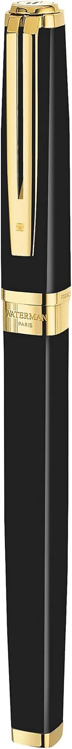 Waterman Exception Fountain Pen, Slim Black with 23k Gold Clip, Fine Nib with Blue Ink Cartridge, Gi