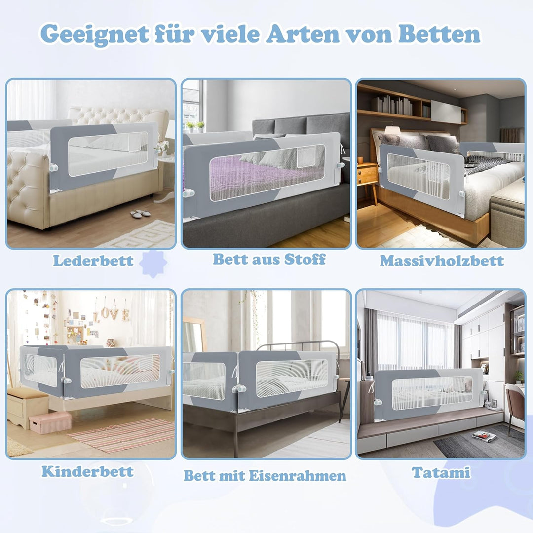 Bettgitter 180cm Bettschutzgitter Klappbar für Kleinkinder, Rausfallschutz Höhenverstellbar für Kind