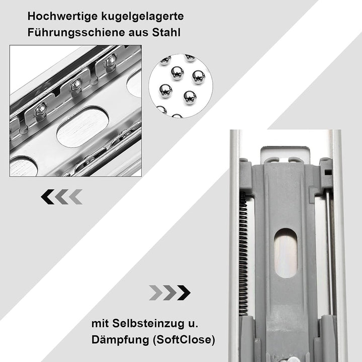 Tubiaz 4 Paar(8 Stück) Schubladenschienen, 550mm 3-Fach Vollauszug Kugellagerführungen Stabil Schubl