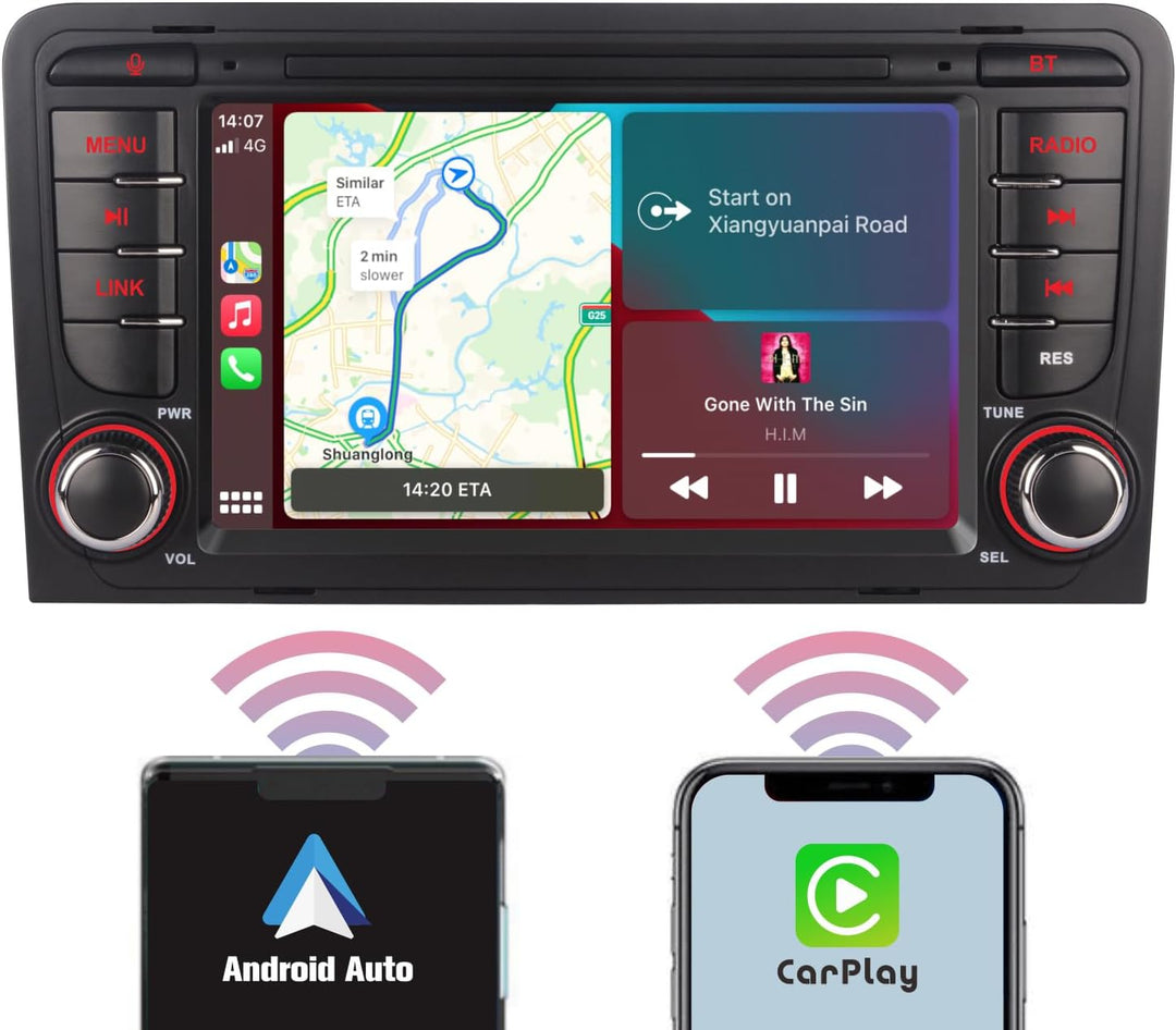 YZKONG Autoradio für Audi A3 RS3 S3 2003-2012 kompatibel mit CarPlay Android Auto, 7 Zoll Touchscree