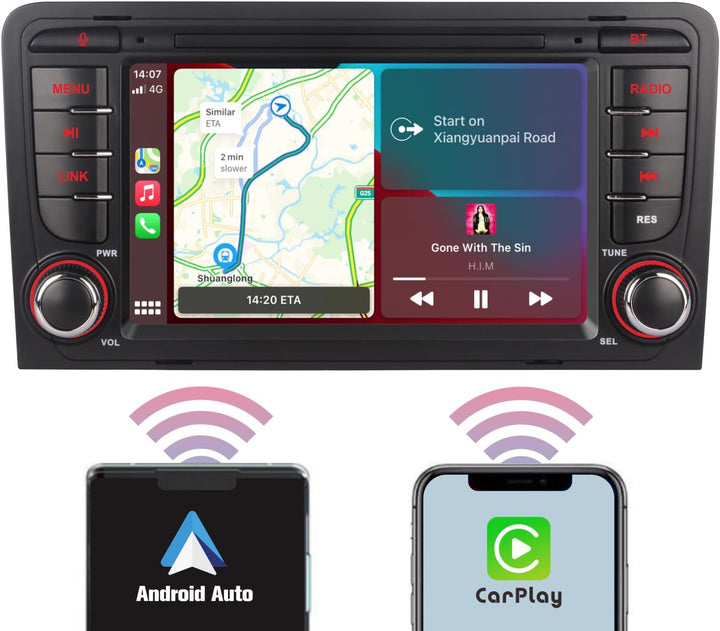 YZKONG Autoradio für Audi A3 RS3 S3 2003-2012 kompatibel mit CarPlay Android Auto, 7 Zoll Touchscree