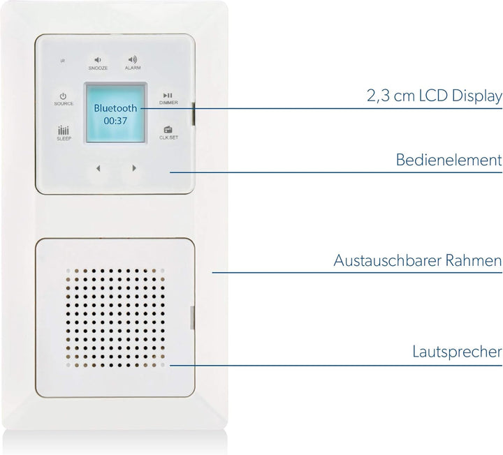 UNITEC Unterputz Radio mit Touchfunktion und Bluetooth, weiss, senkrecht und waagerecht