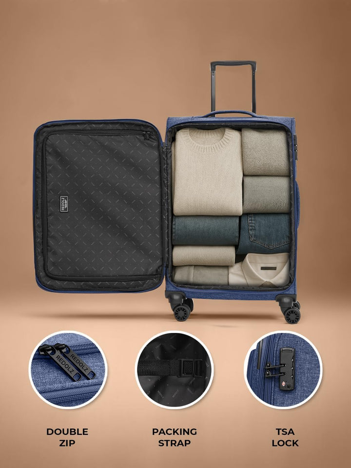 REDOLZ MEDIUM Weichschalen Koffer für Männer & Frauen | Leichter Trolley 67 cm mit 4 Doppelrollen &