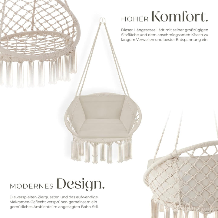 tectake® Indoor und Outdoor Hängesessel, Terrassen und Balkonmöbel, Hängesessel mit Gestell, robuste