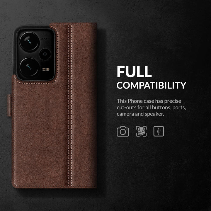 SURAZO Premium Slim Magnet Handyhülle für Xiaomi Redmi Note 12 5G Hülle Leder – Klappbare Echtleder