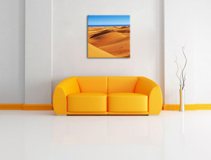 Pixxprint Wüste am Meer, Format: 70x70 auf Leinwand, XXL riesige Bilder fertig gerahmt mit Keilrahme