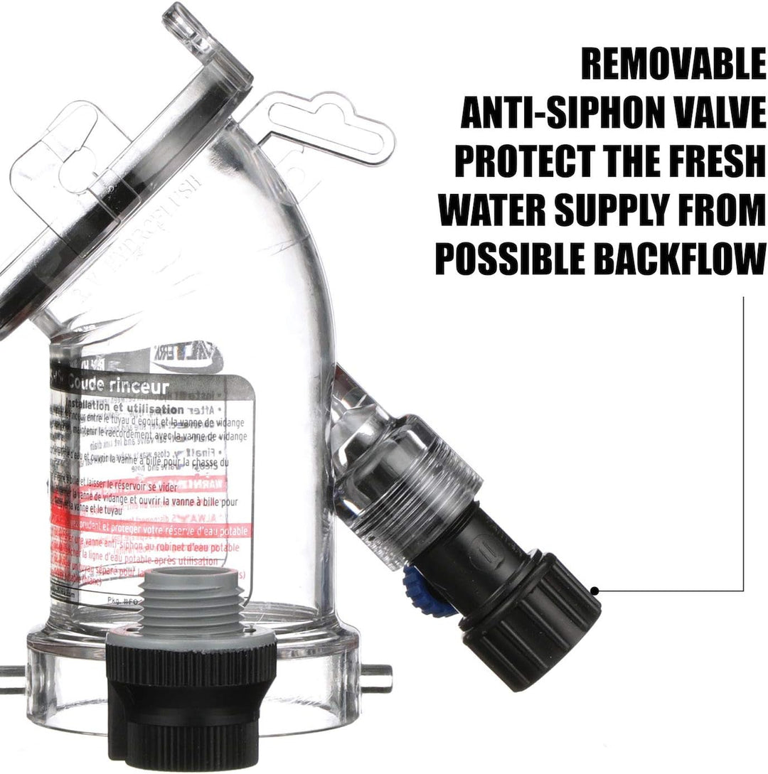 Valterra 45 Grad Hydroflush Aufsatz mit abnehmbarem Anti-iphon-Ventil für Wohnmobil, Wohnmobil, Anhä