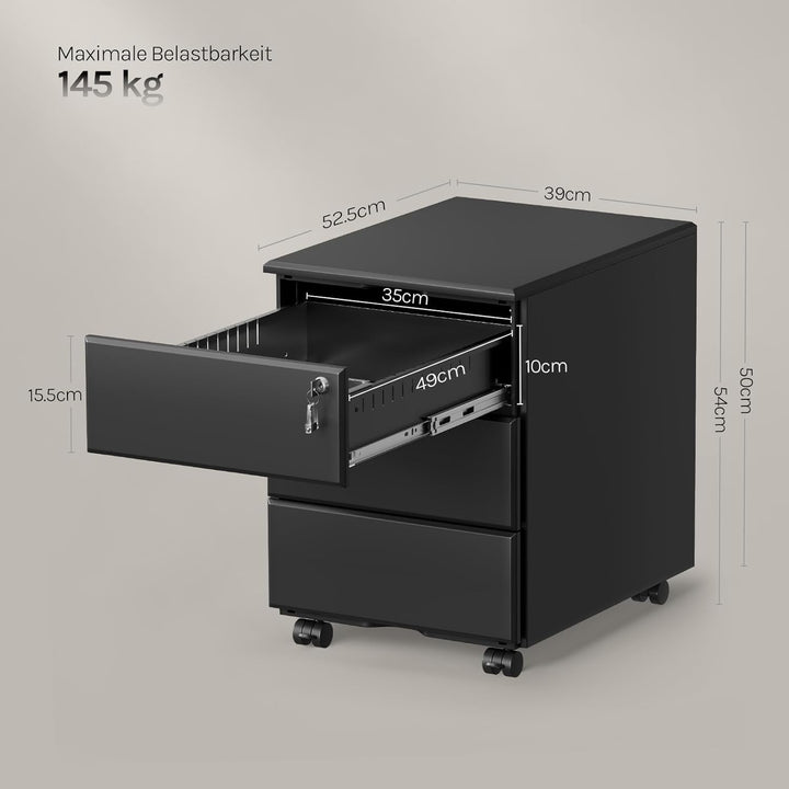 WOLTU Rollcontainer Metall, Mobiler Aktenschrank Büroschrank mit 3 Schubladen Bürocontainer, abschli