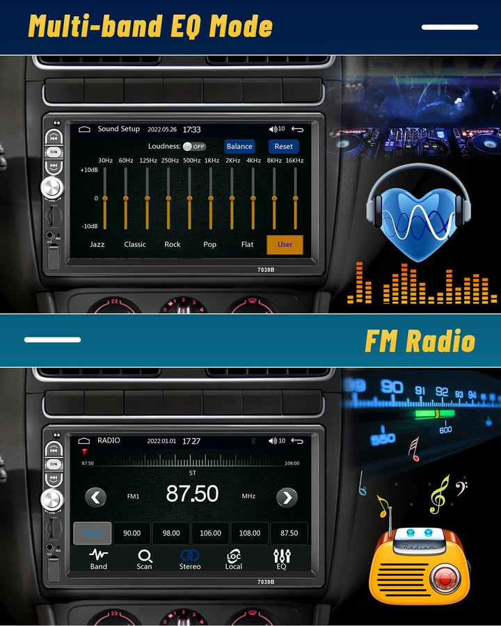 Hikity Autoradio 1 Din Carplay und Android AutoTouch Display 7 Zoll Bildschirm Bluetooth Radio FM/US