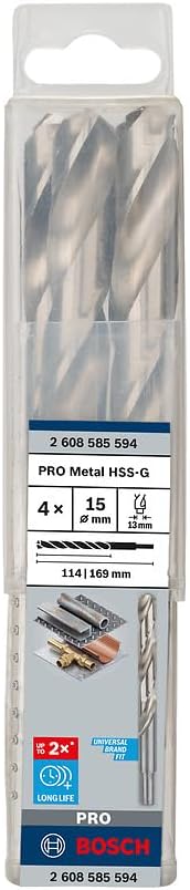 Bosch Professional 4x HSS-G Metallbohrer (für Metall, Ø 15 mm, Robust Line, Zubehör Bohrmaschine) Ø