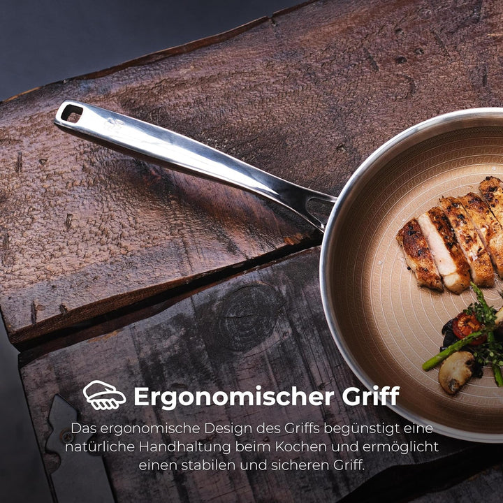MasterPRO Giro 3 | Pfanne Antihaftbeschichtet 28 cm | Mit Dreifacher Edelstahl- und Aluminiumschicht
