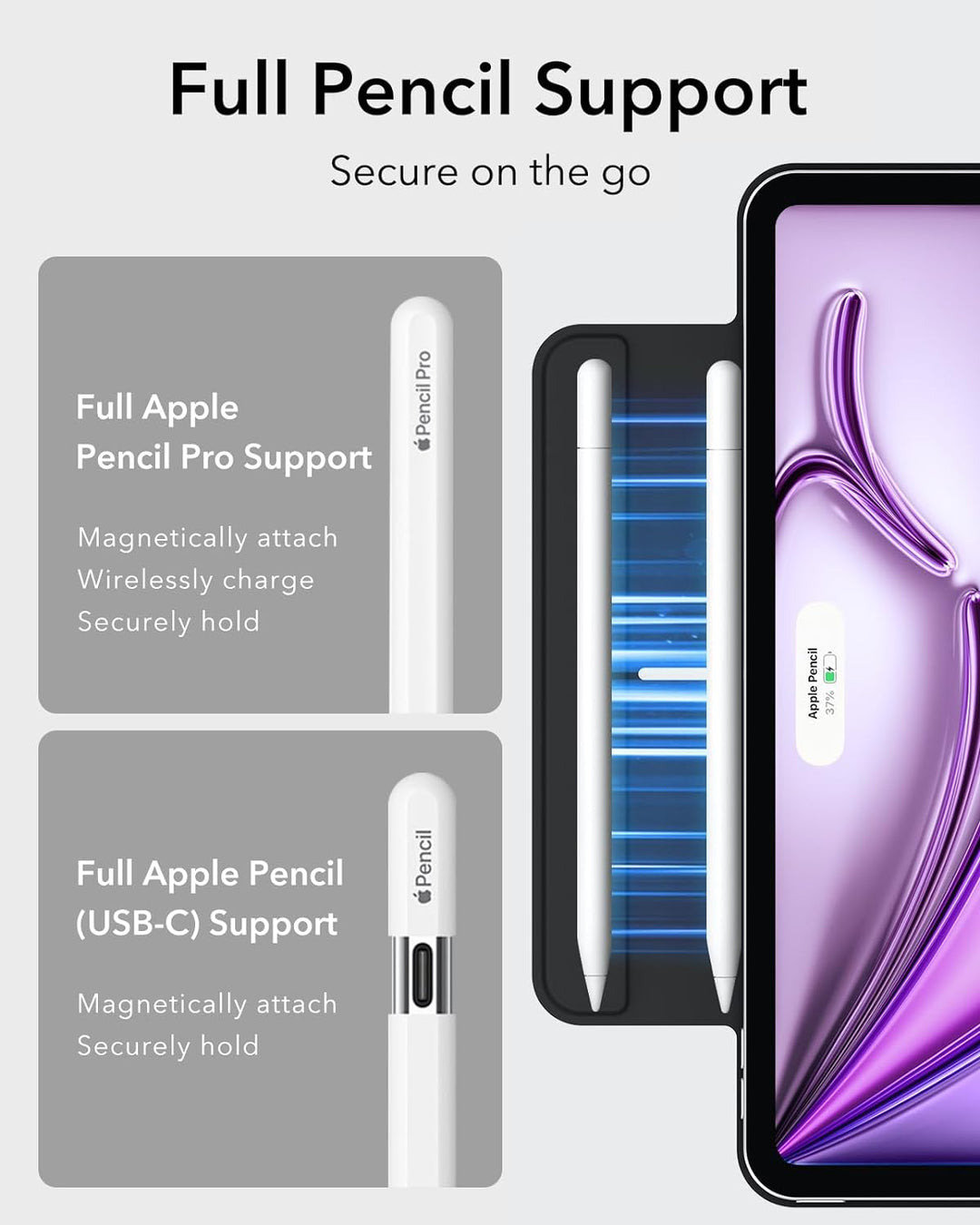 ESR Hülle für iPad Air 13 Zoll M2 (2024) und iPad Pro 12.9 (2022/2021/2020), Magnetbefestigung, dünn