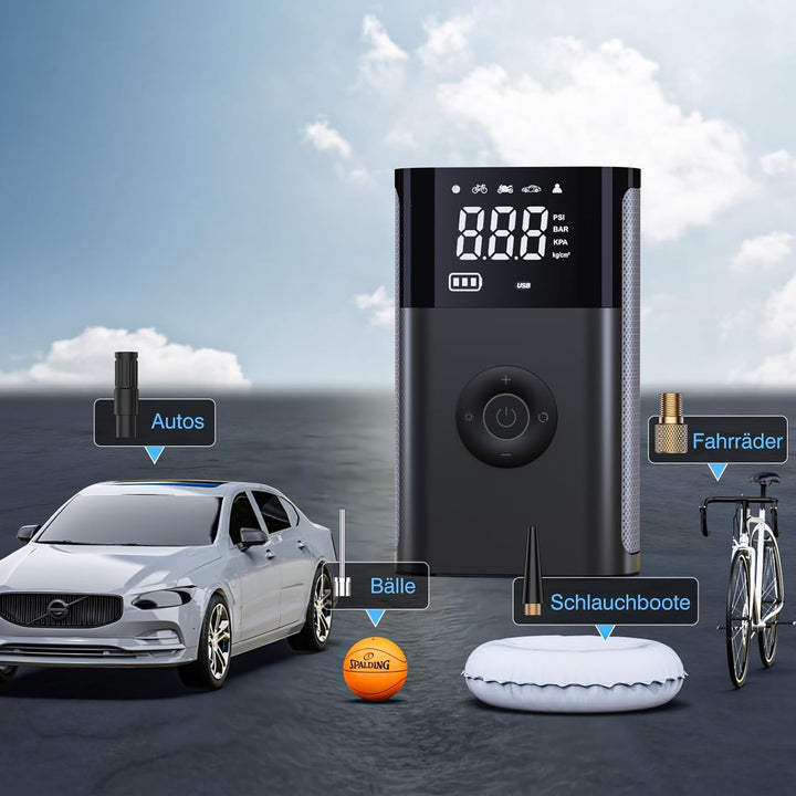 CARSUN Elektrische Luftpumpe,150PSI Fahrradpumpe Elektrisch,Tragbare Akku Luftpumpe,Akku Kompressor