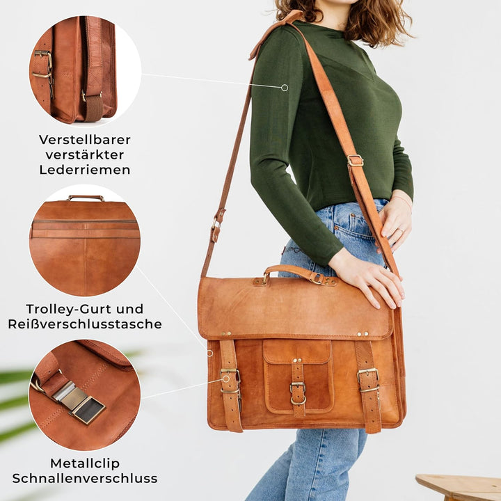 Berliner Bags Vintage Umhängetasche Berlin aus Leder, Messenger Bag mit Laptopfach für Damen und Her