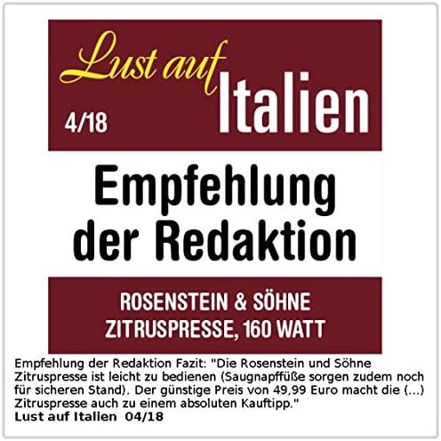 Rosenstein & Söhne Orangensaftpresse: Elektrische Edelstahl-Zitruspresse, 2 Aufsätze, Saftbehälter,