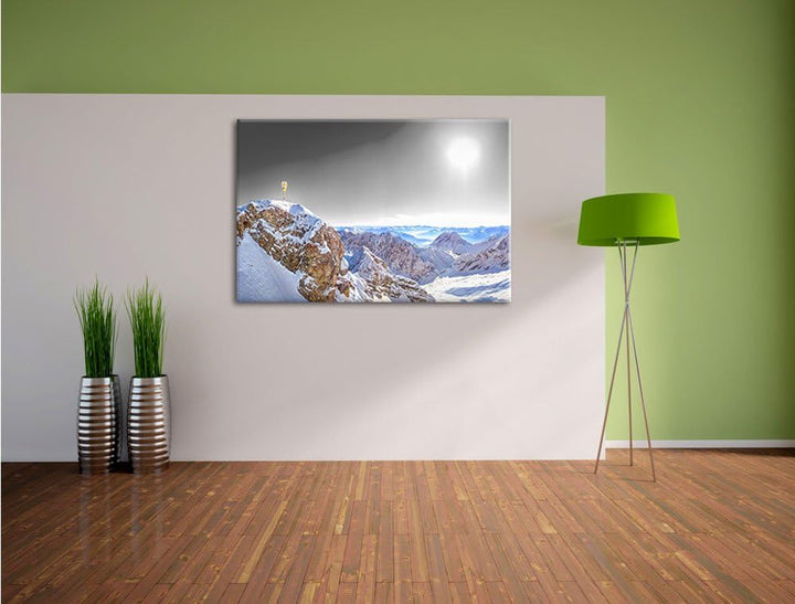 Pixxprint Zugspitze im Sonnenlicht als Leinwandbild/Grösse: 100x70 cm/Wandbild/Kunstdruck/fertig bes